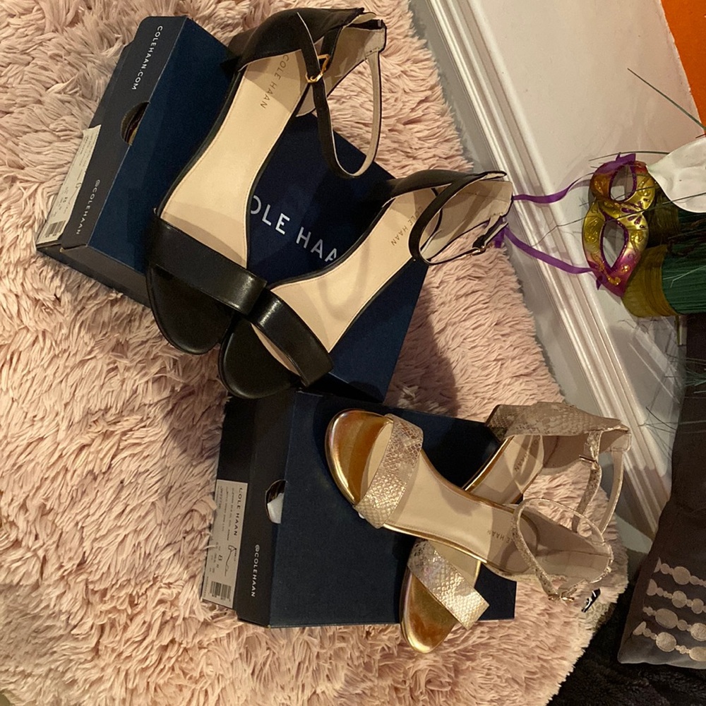 Cole Haan gold snake skinned low heel sandals